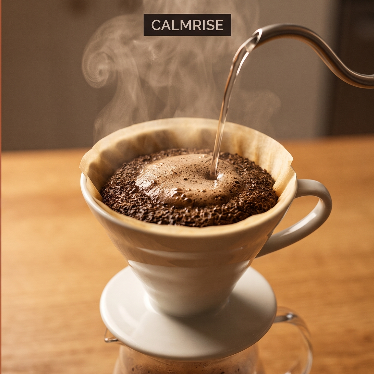 Clean instant coffee dissolving in a white mug